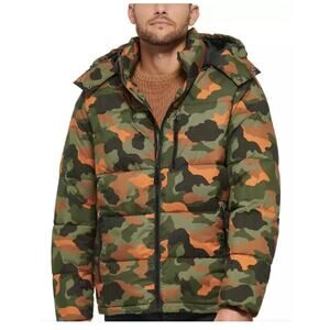 Club Room Men's Stretch Hooded Puffer Jacket Camo Small